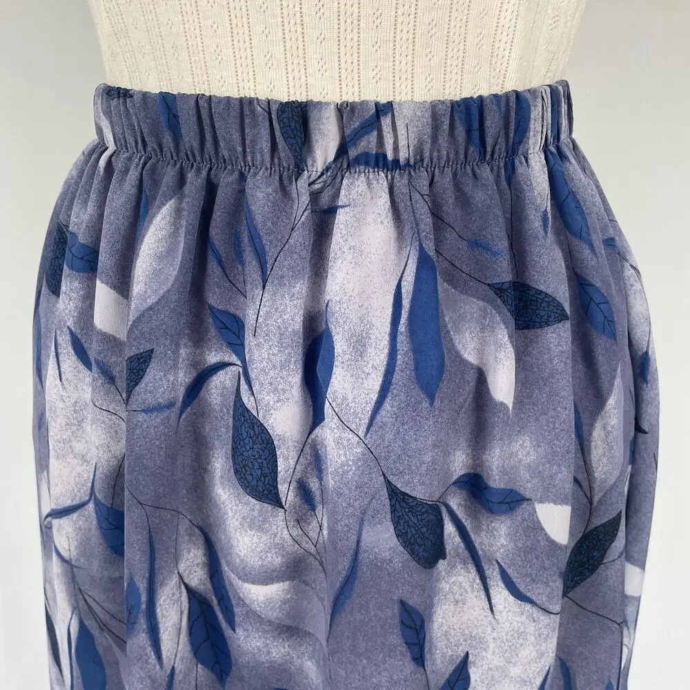 Vintage Mini Skirt Size 12P 12 Petite Blue Abstract Leaf Print A Line Boho 90s